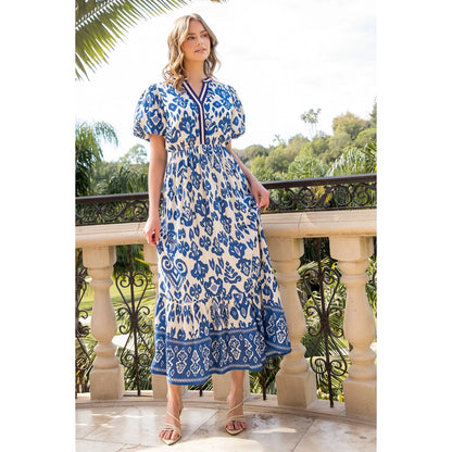 Puff Sleeve Print Maxi Dress