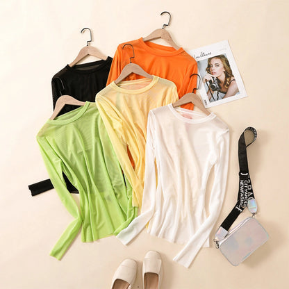 Candy Color Mesh Long Sleeve