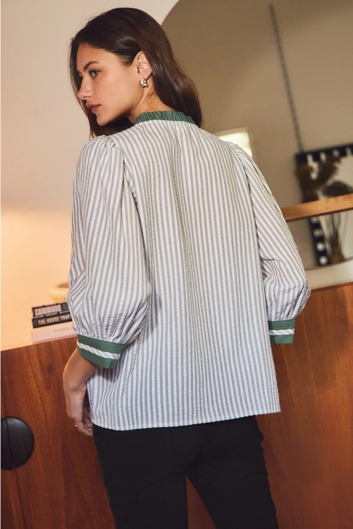 Striped 3/4 Sleeve Blouse