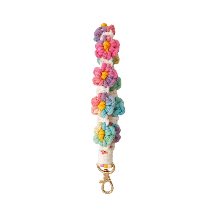 Macrame Multicolor Daisy Flower Wristlet Keychain