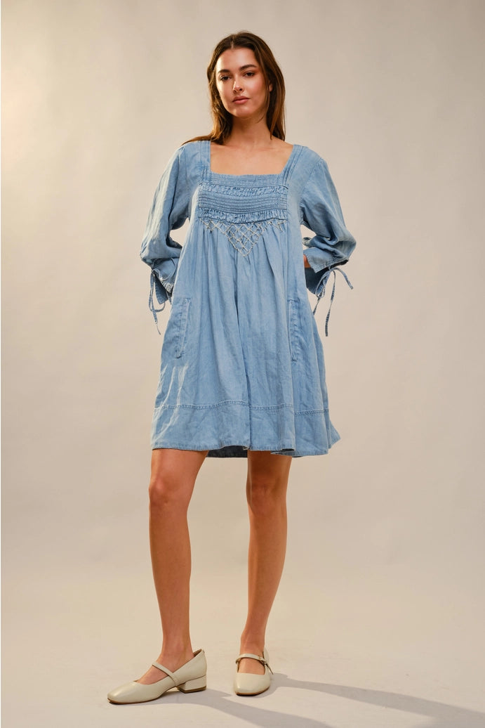 Stitch Detail Chambray Dress