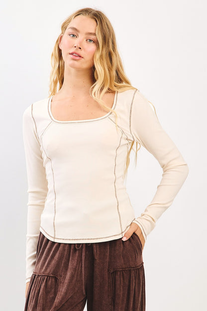 Contrast Stitch Long Sleeve Top