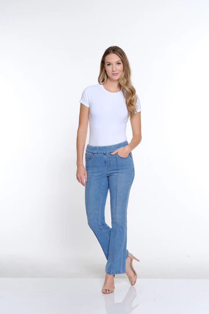 Pintuck Flare Leg Jeans