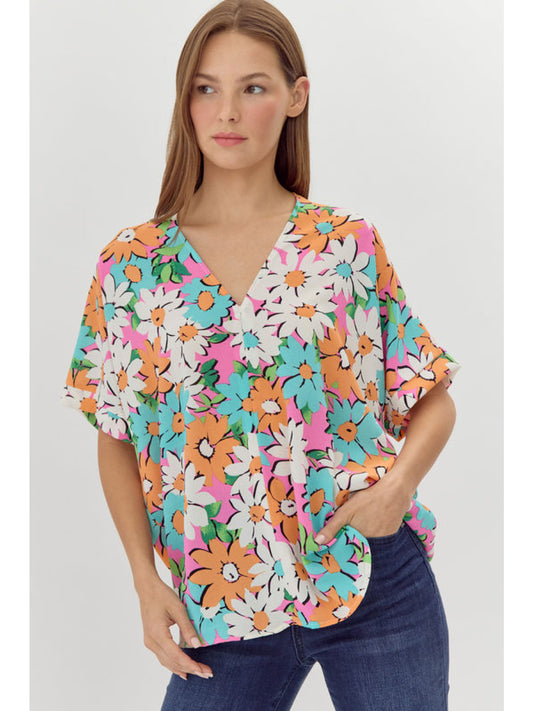 Bright Floral V-Neck