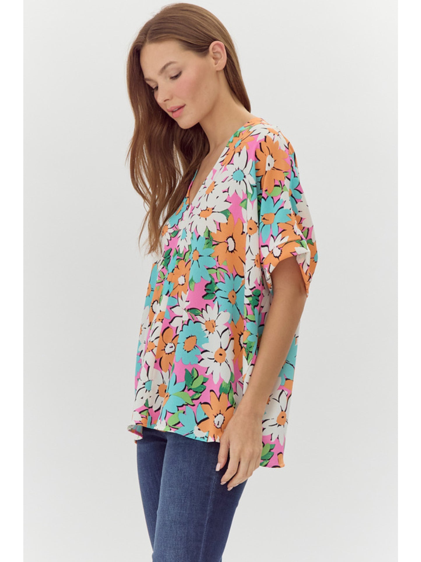 Bright Floral V-Neck