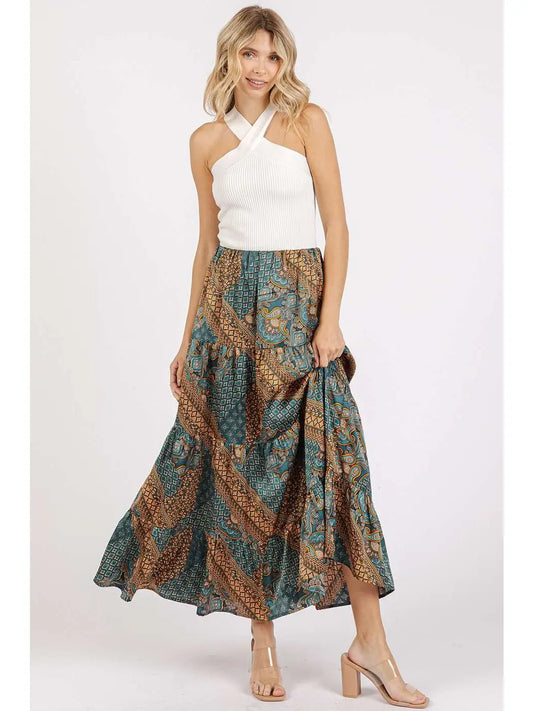 Paisley Patchwork Print Maxi Skirt