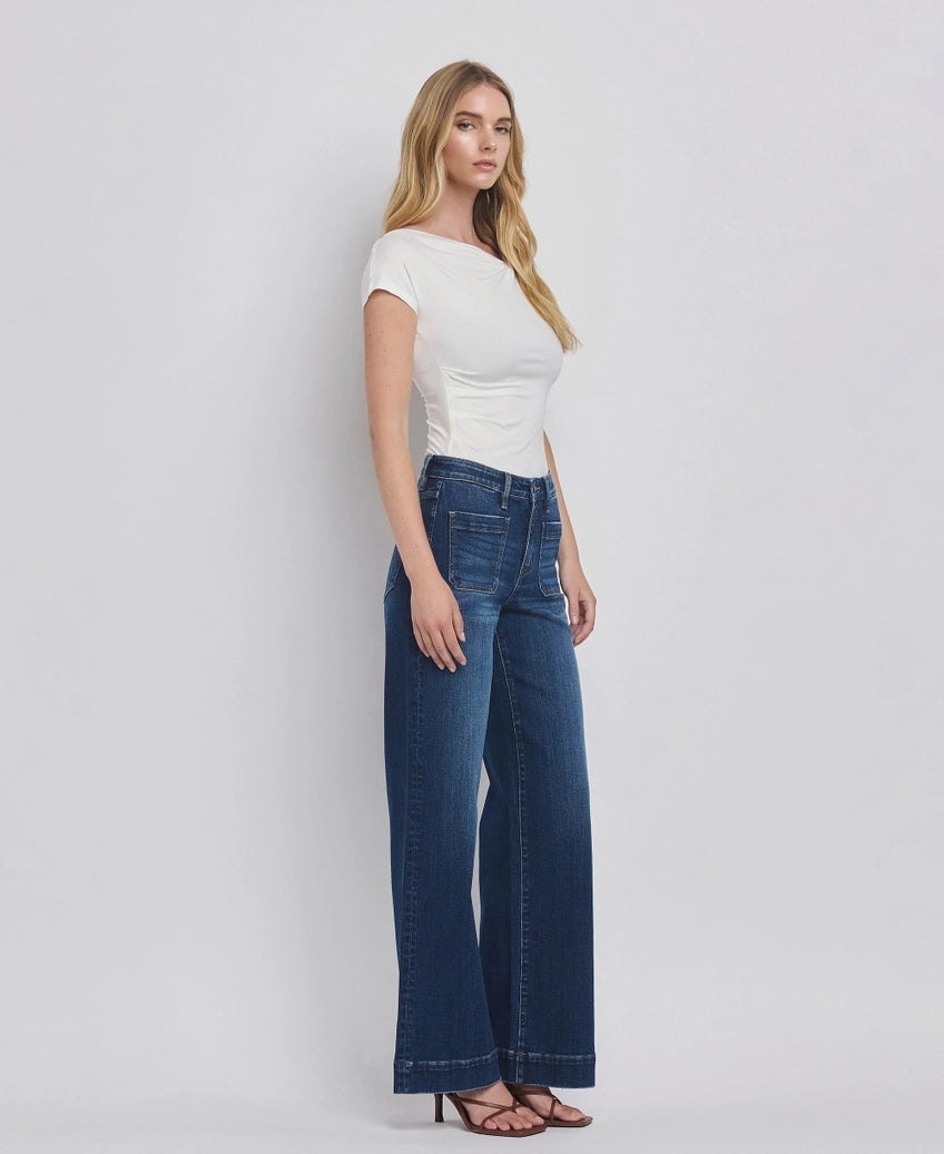 High Rise Wide Leg Trouser in Dark Denim