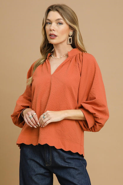 Textured V-Neck Blouse