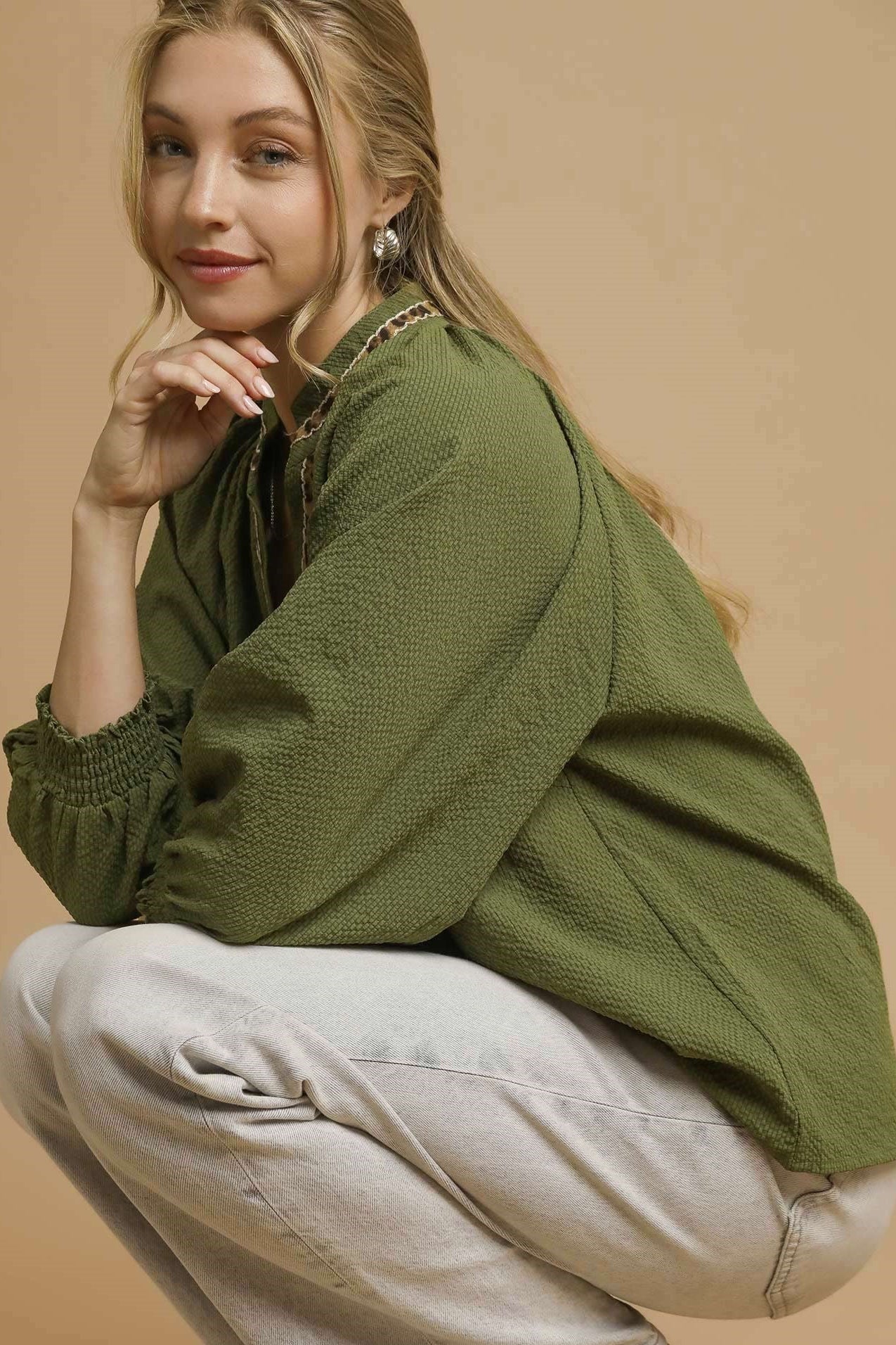 3/4 Sleeve V-Neck Blouse