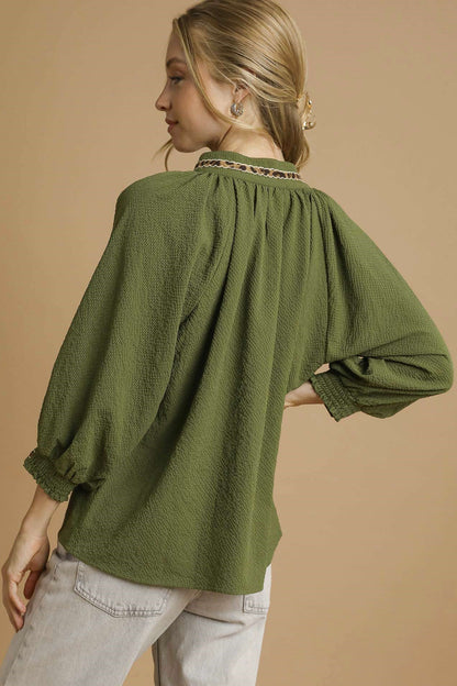 3/4 Sleeve V-Neck Blouse