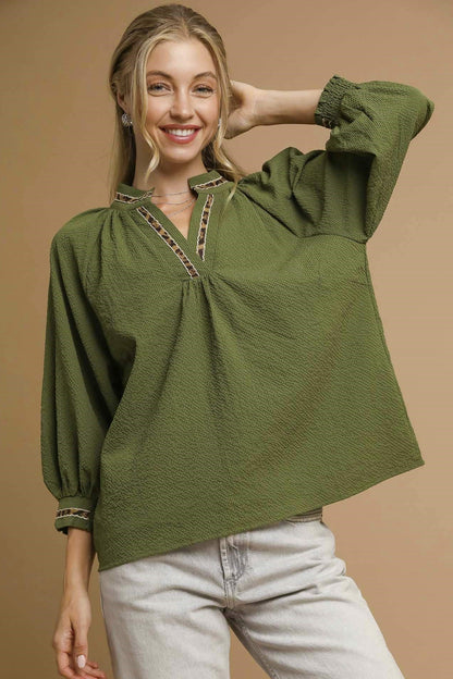 3/4 Sleeve V-Neck Blouse