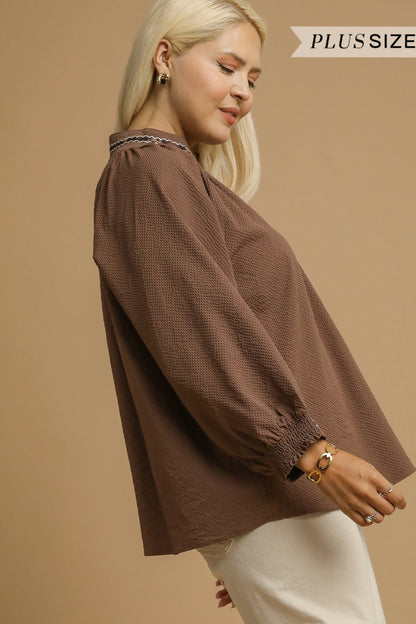 Puff Sleeve Collared Blouse