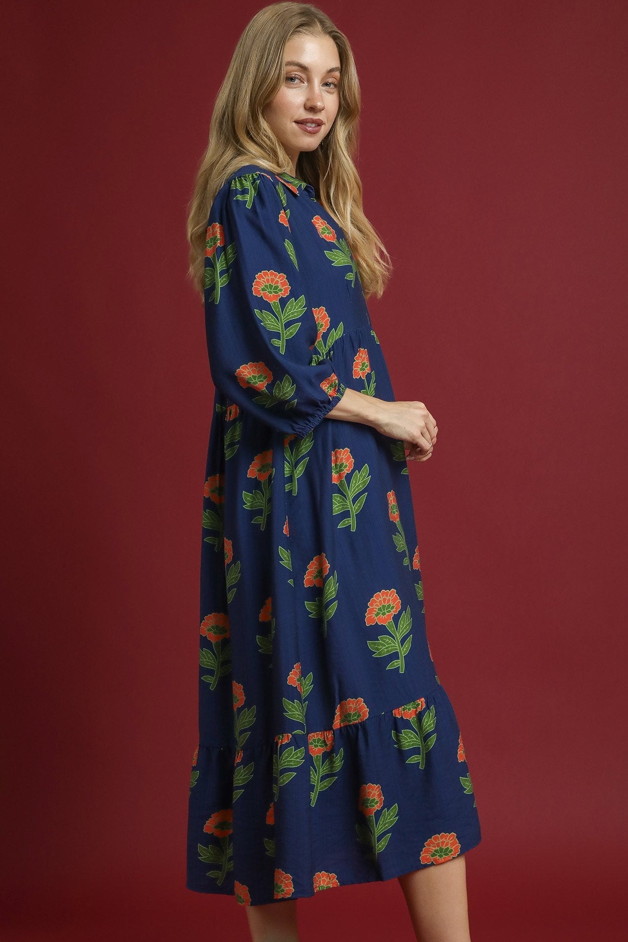 Bubble Sleeve Floral Maxi Dress