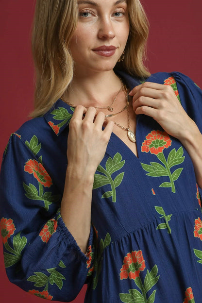 Bubble Sleeve Floral Maxi Dress