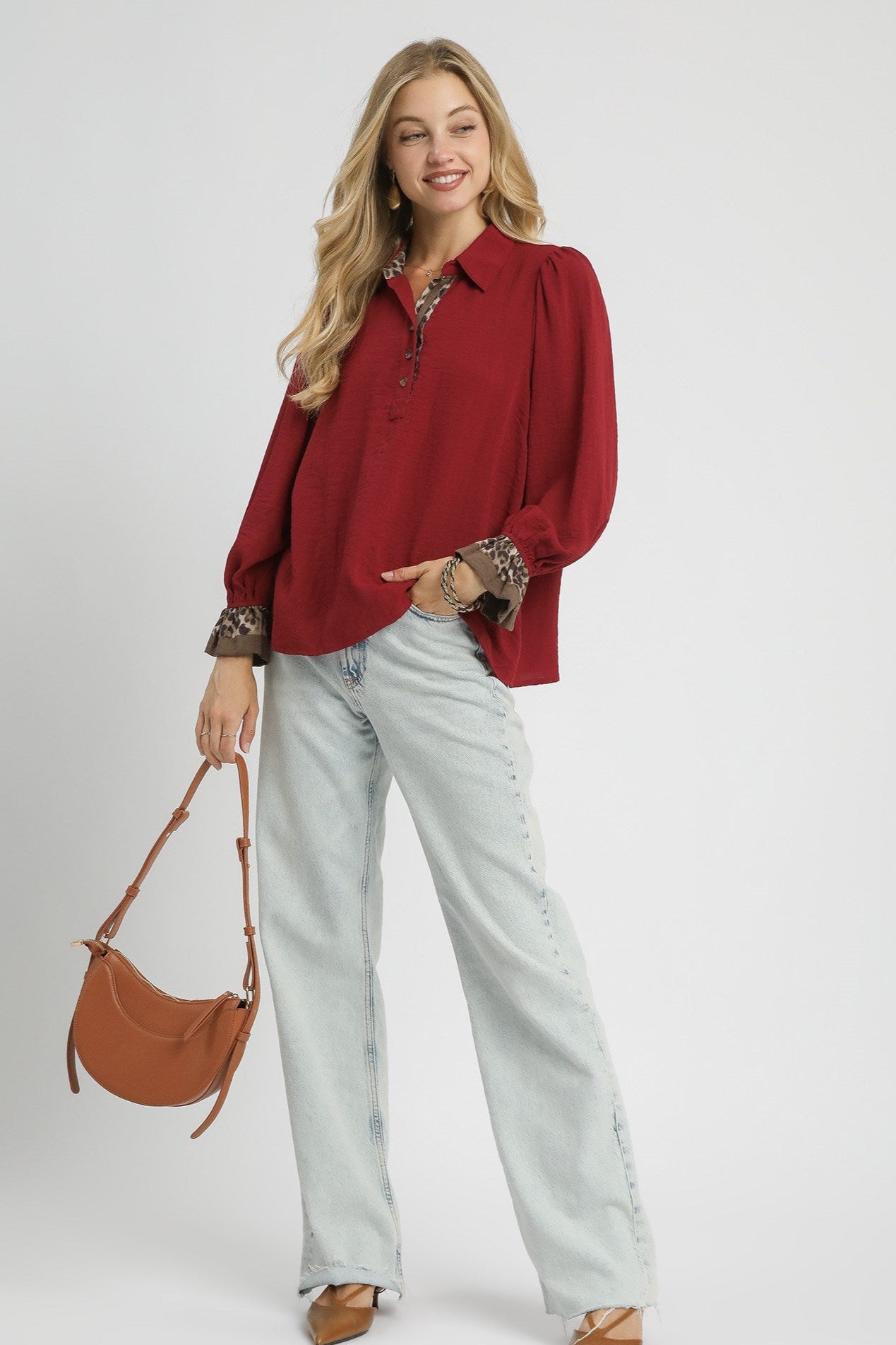 Ruffle Hem Leopard Button-Up