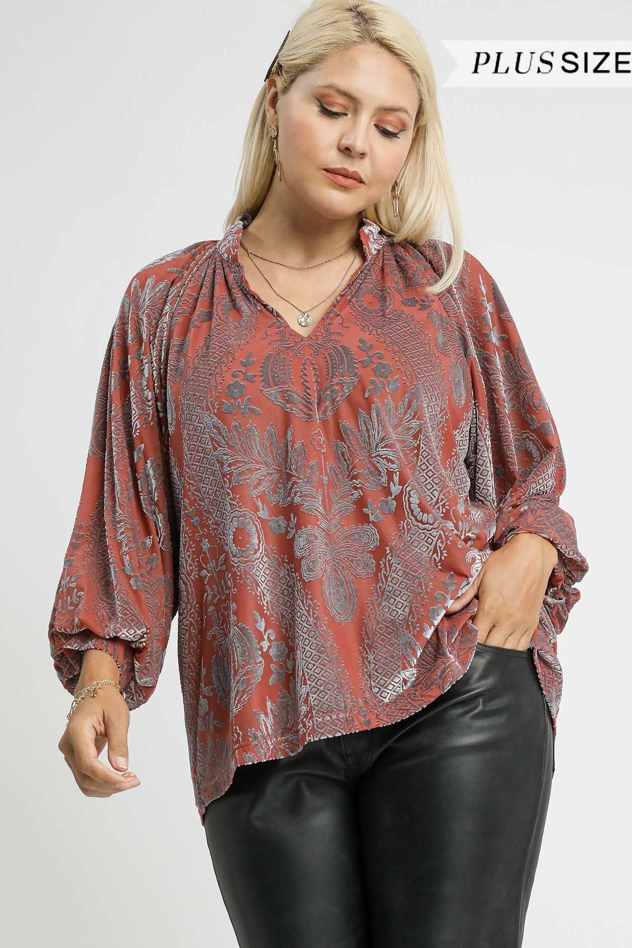 Velvet V-Neck Blouse