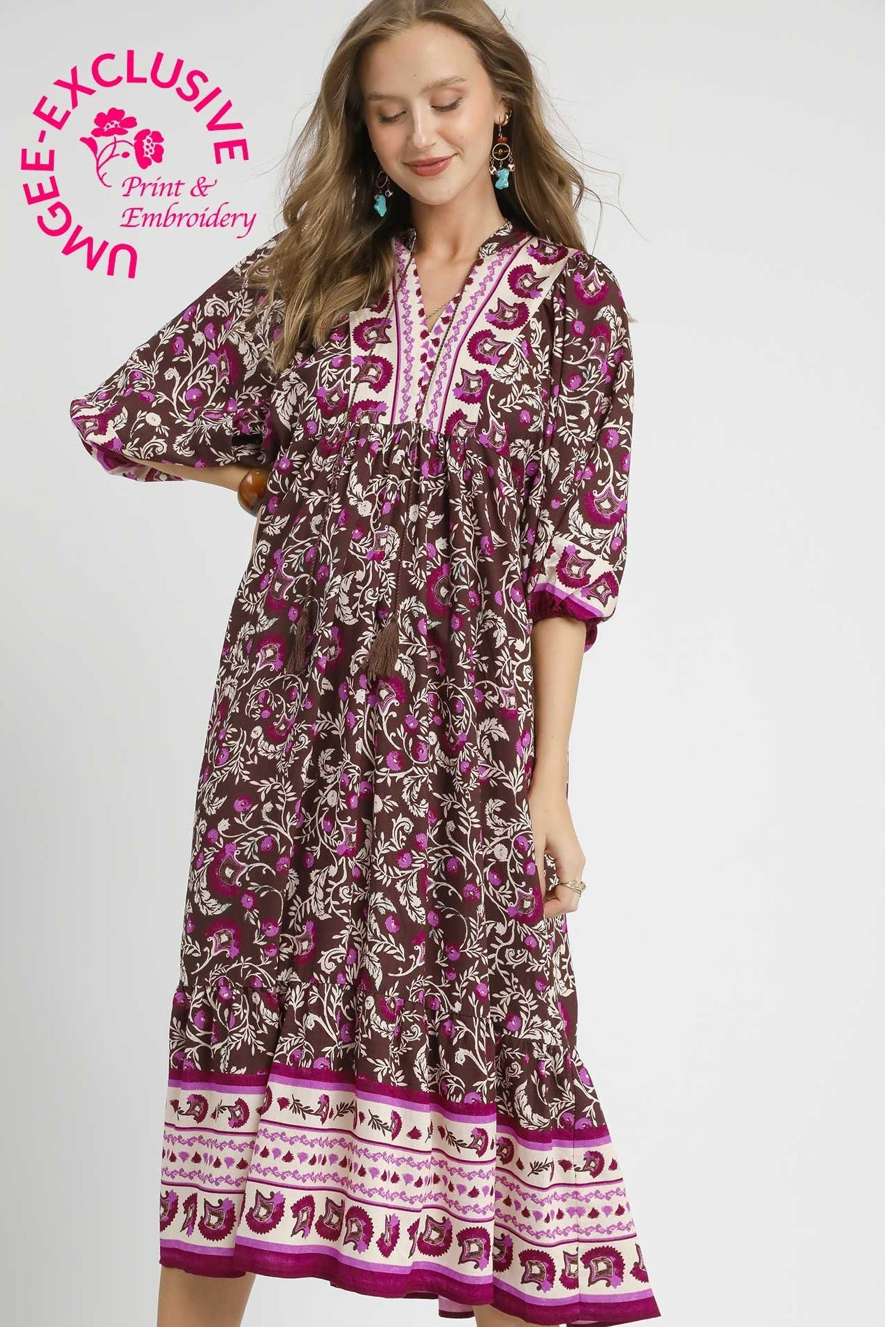 Border Print Midi Dress