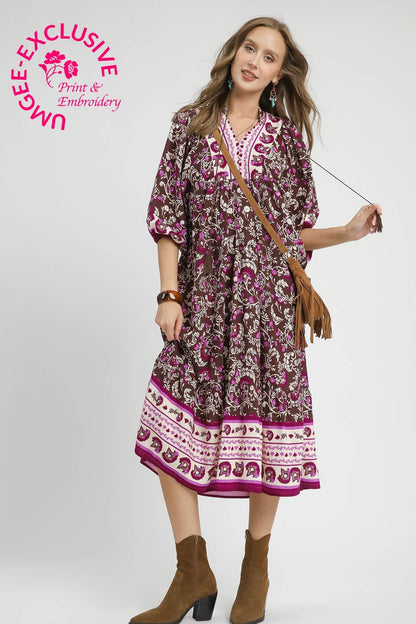 Border Print Midi Dress