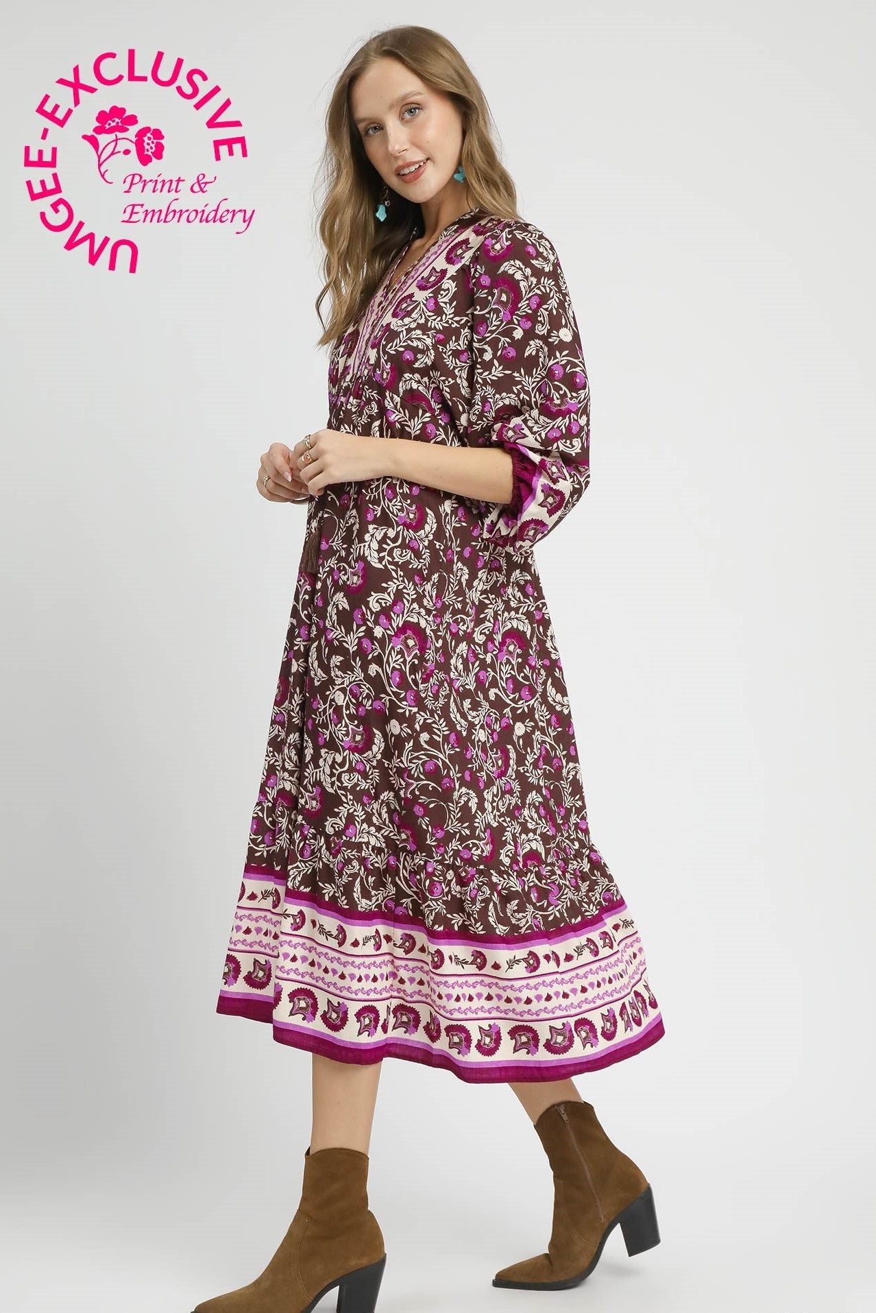 Border Print Midi Dress