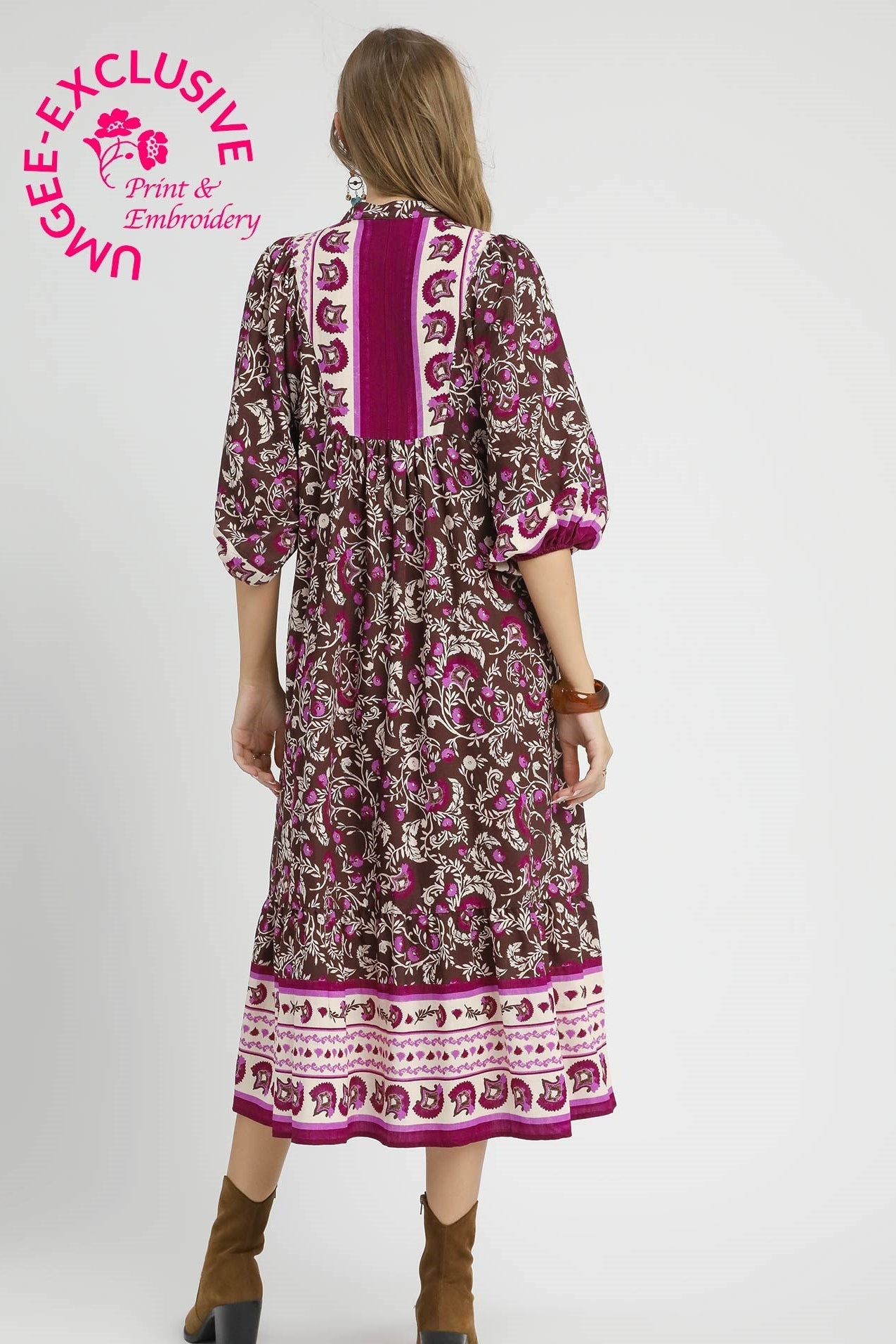 Border Print Midi Dress