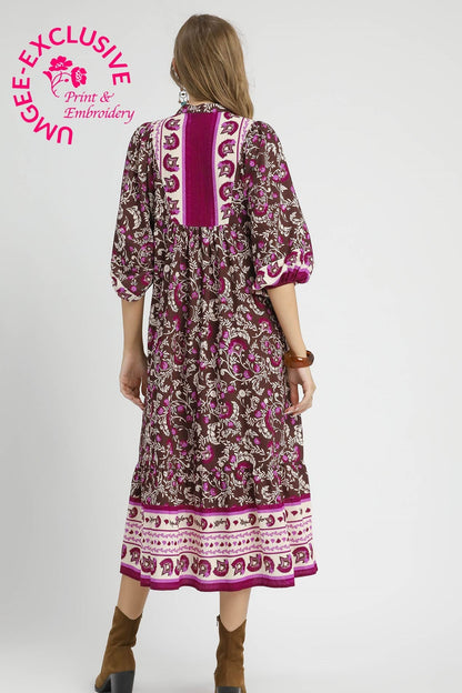 Border Print Midi Dress