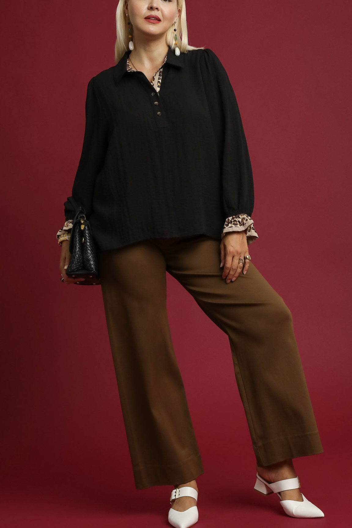 Ruffle Hem Leopard Button-Up
