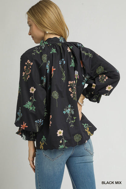 Floral Ruffle Neck Blouse