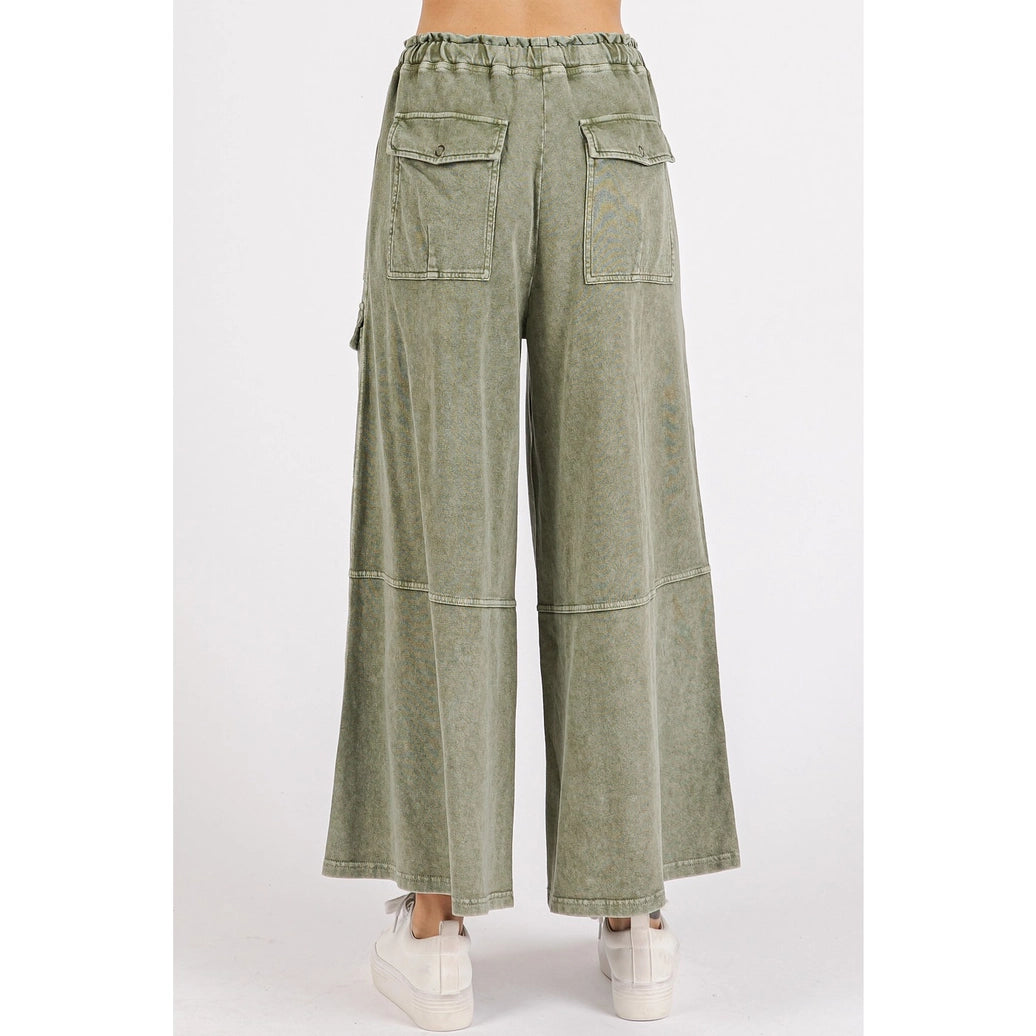 Washed French Terry Cargo Wide Leg