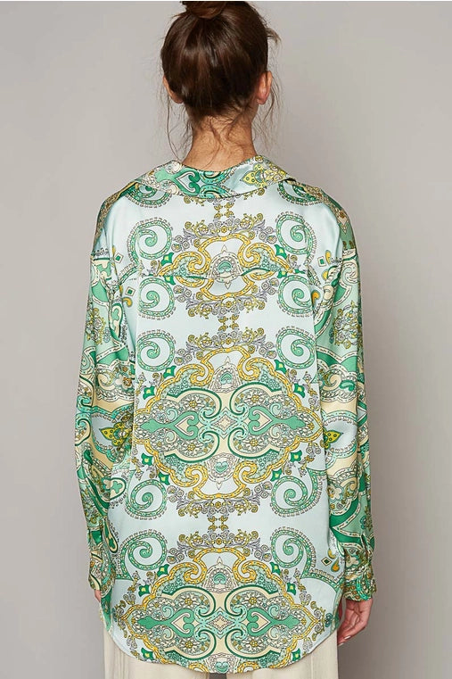 Long Sleeve Paisley Print Button Down