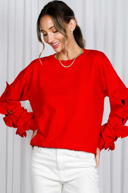 Bow Sleeve Crew Neck