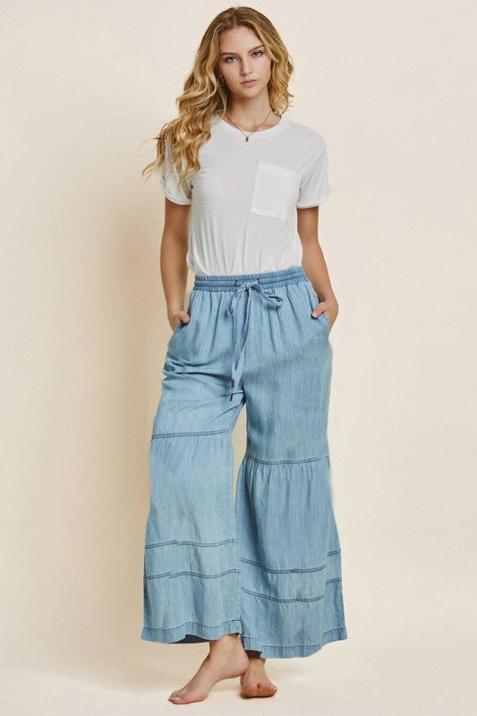 Denim Tiered Wide Leg