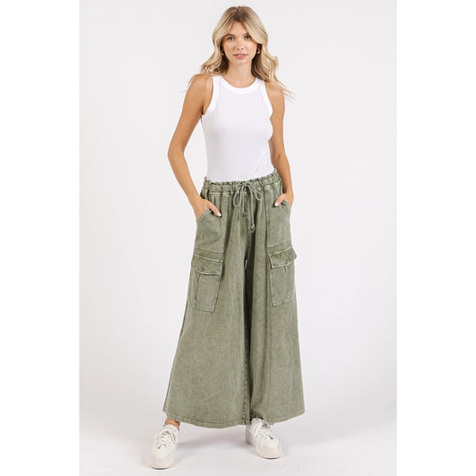 Washed French Terry Cargo Wide Leg