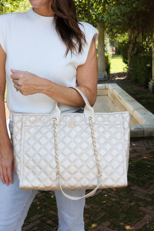 Melissa Tote Bag in Pearl Quilted