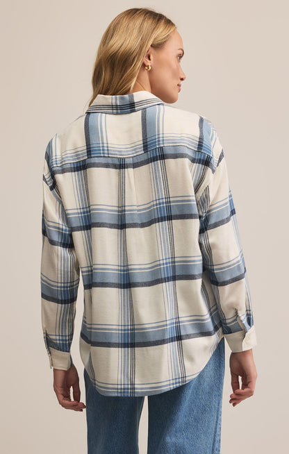 River Plaid Button Up in Vintage Indigo