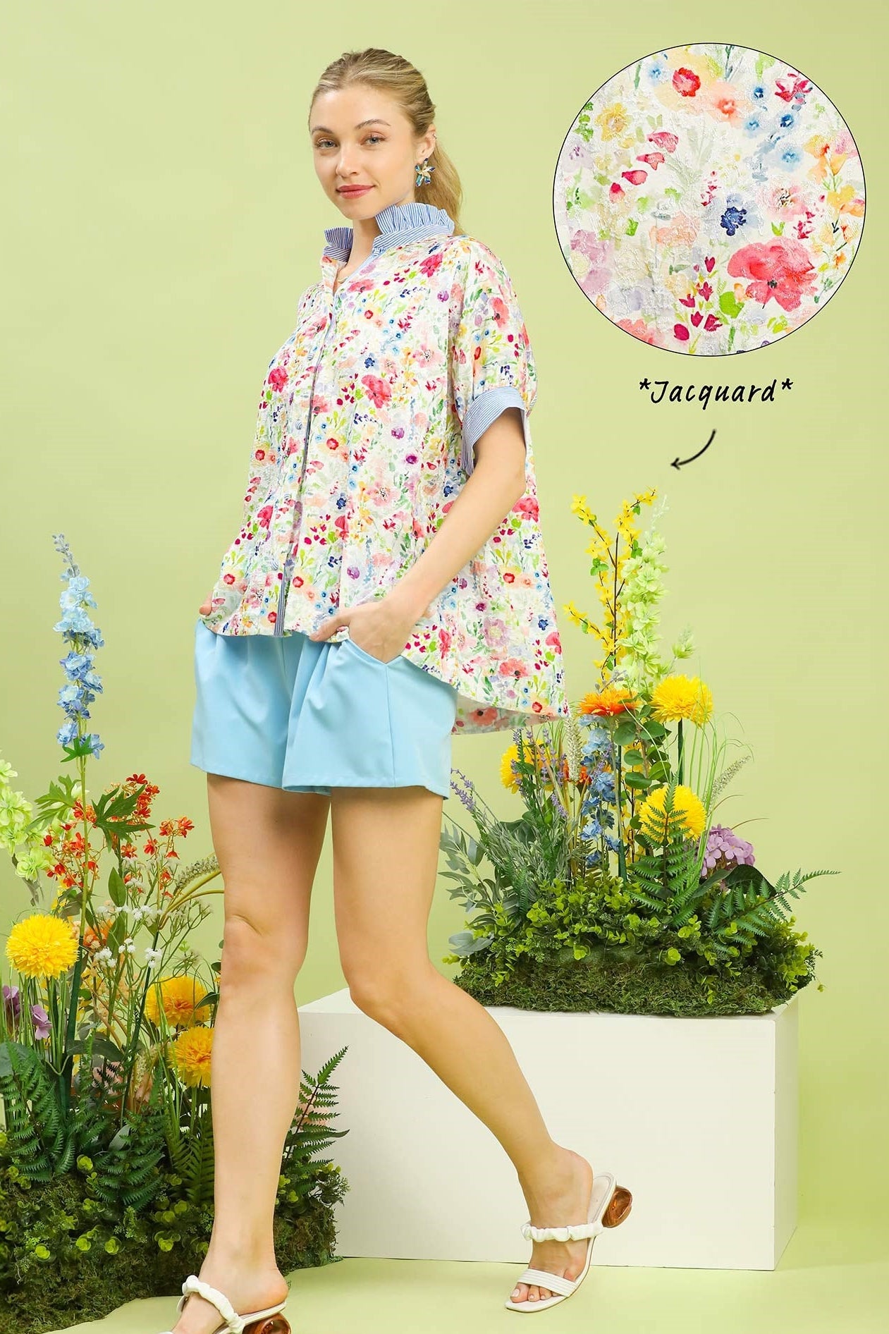 Jacquard Floral Button Down