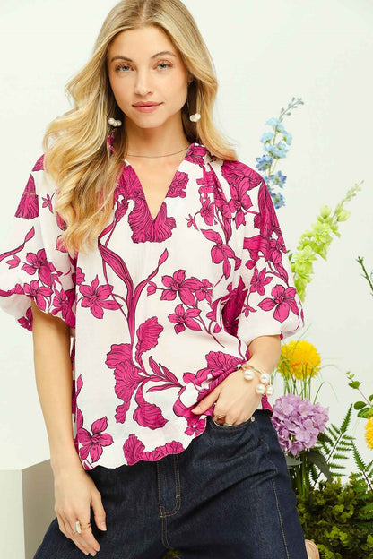 Floral Print V-Neck Top