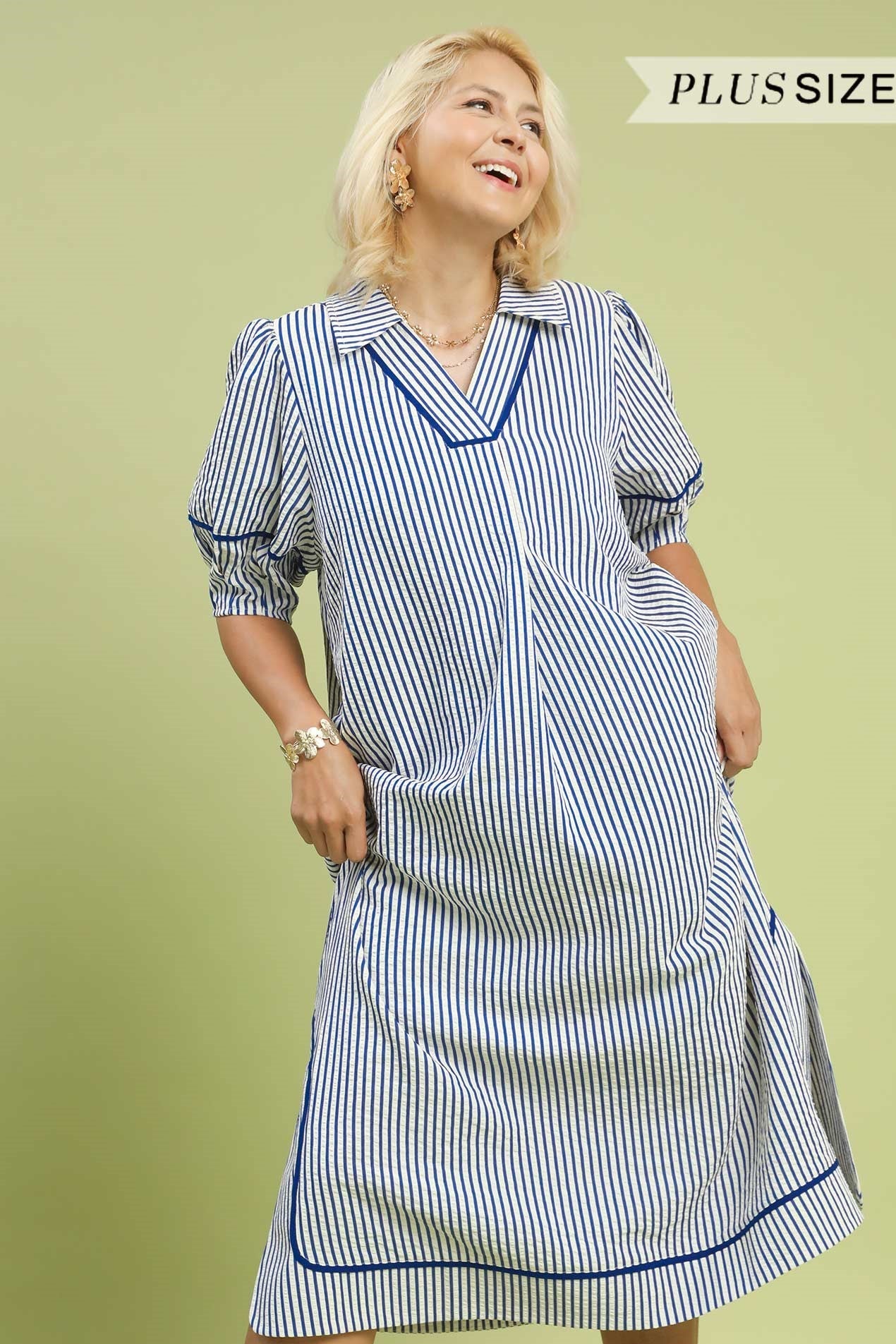 Striped Puff Sleeve Midi Dress