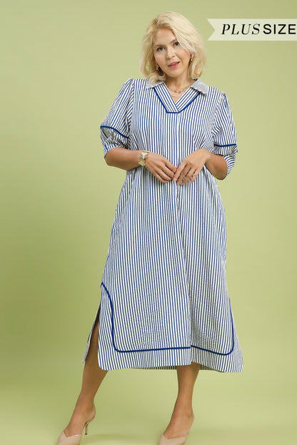 Striped Puff Sleeve Midi Dress