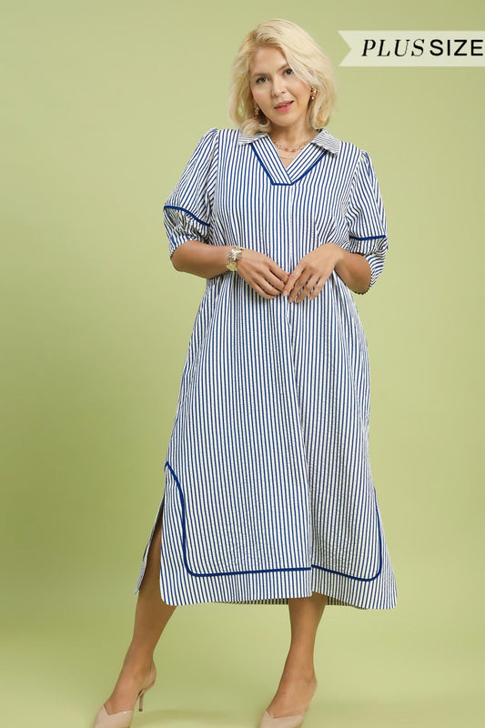 Striped Puff Sleeve Midi Dress