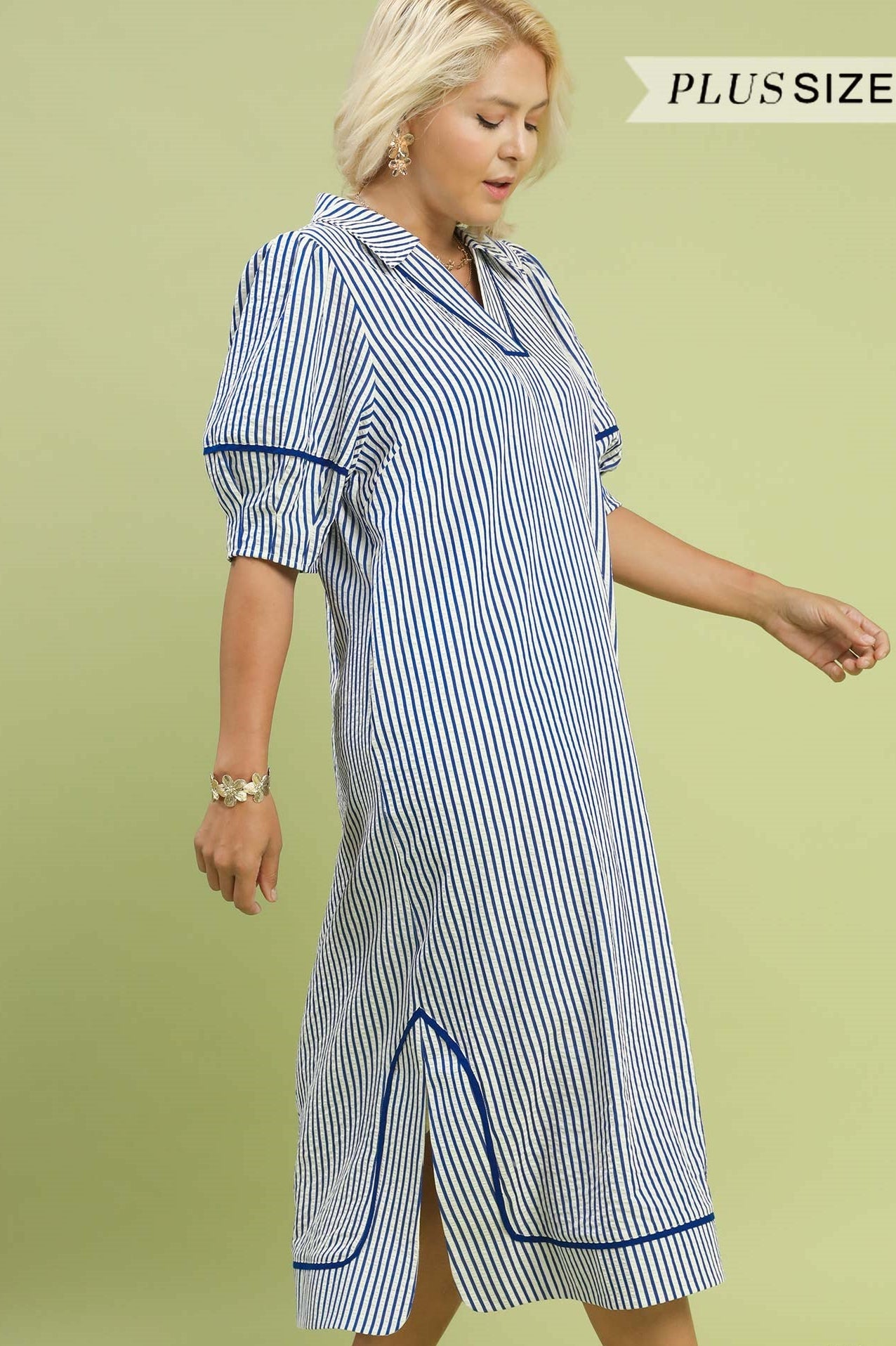 Striped Puff Sleeve Midi Dress