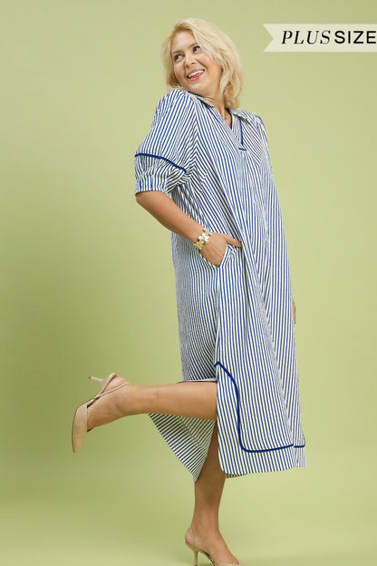 Striped Puff Sleeve Midi Dress