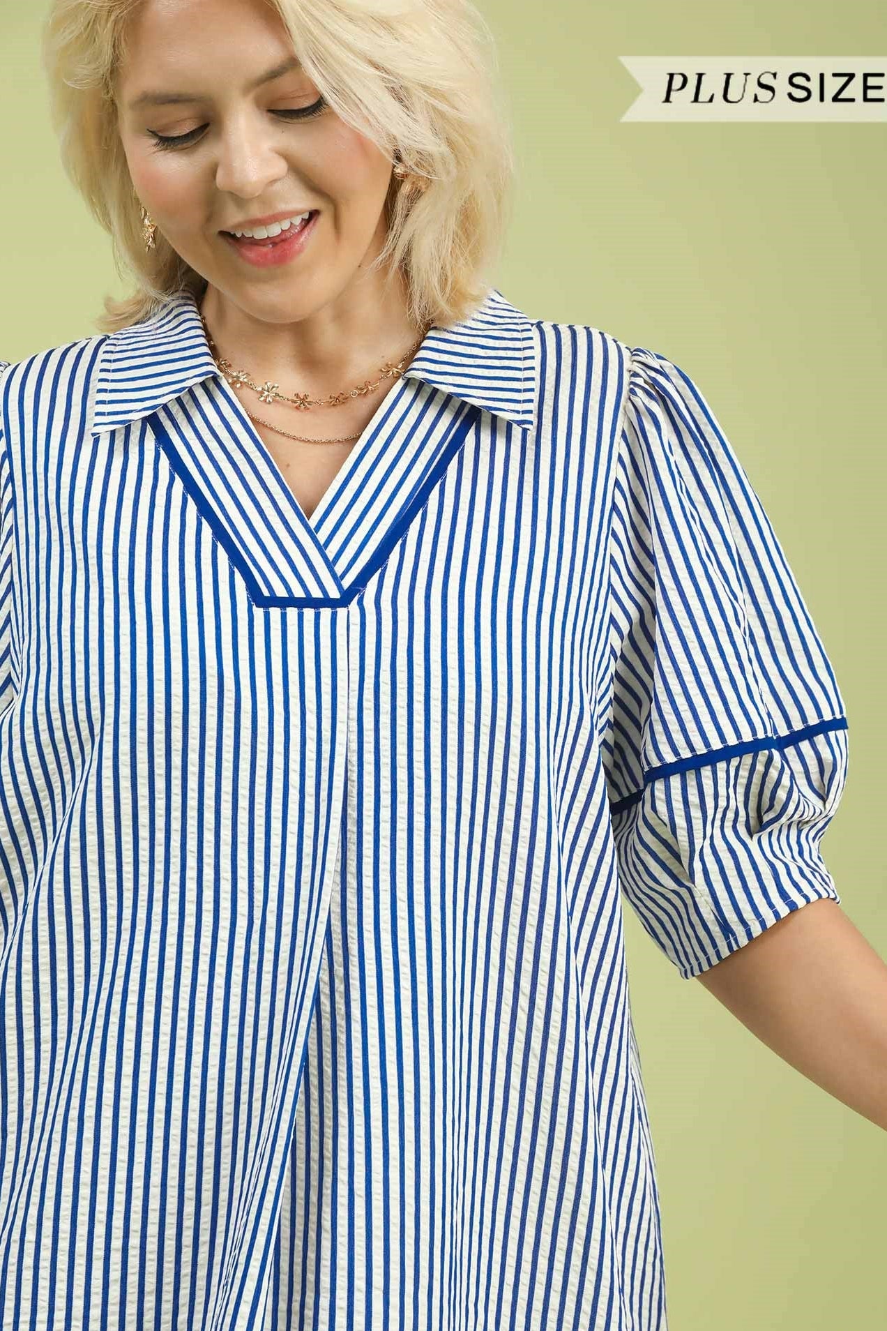 Striped Puff Sleeve Midi Dress