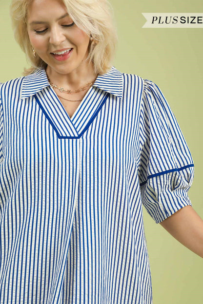 Striped Puff Sleeve Midi Dress