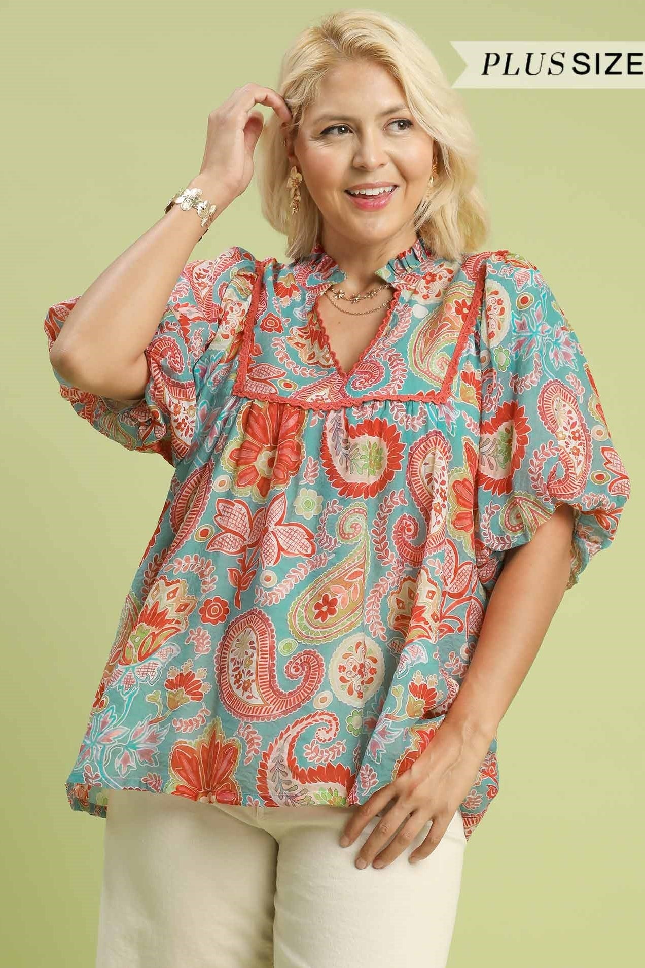 Paisley Puff Sleeve Blouse