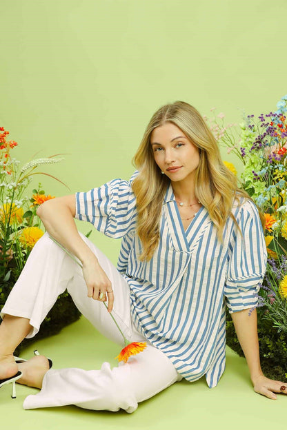 Seersucker Stripe Puff Sleeve Top