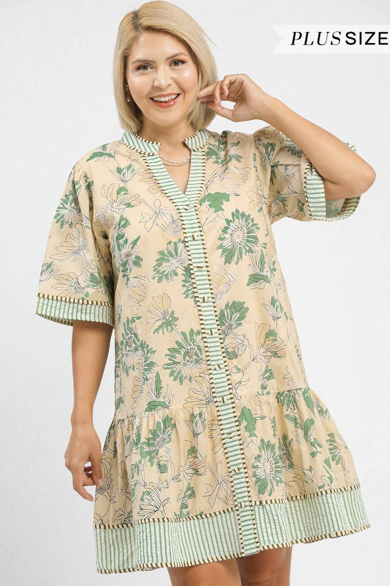 Floral Stripe Tiered Dress