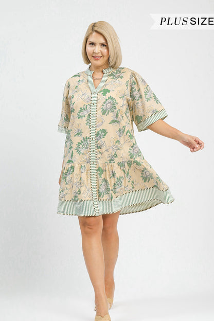 Floral Stripe Tiered Dress