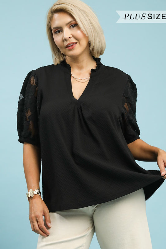 Textured Lace Sleeve Blouse