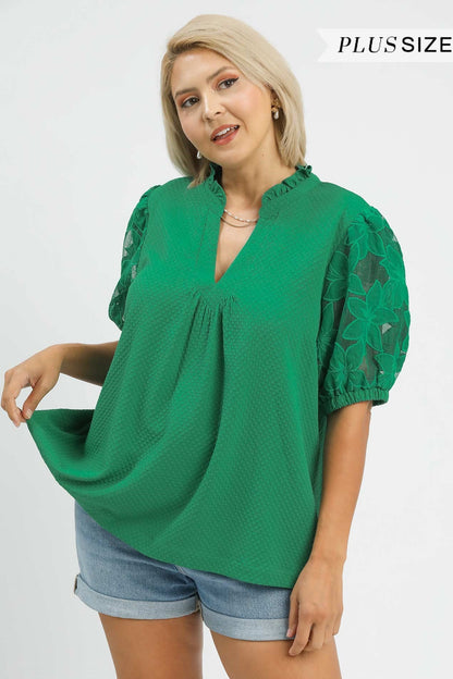 Textured Lace Sleeve Blouse