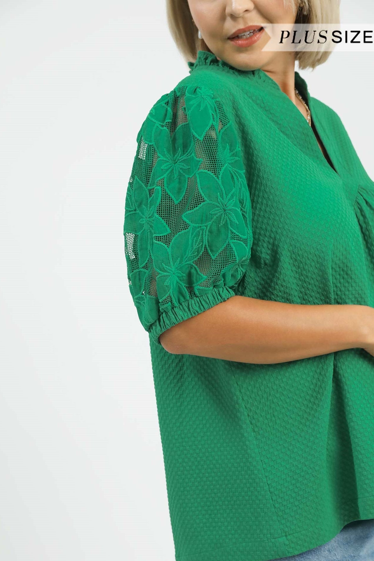 Textured Lace Sleeve Blouse